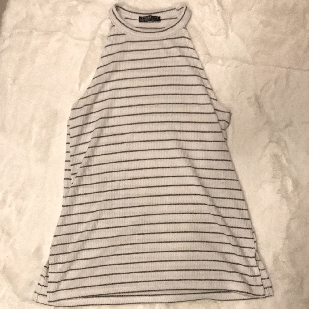 black and white horizontal striped long tank top